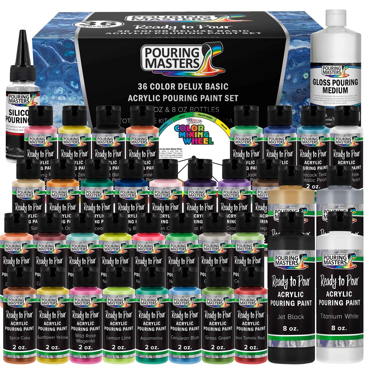 36-Color Ready to Pour Acrylic Pouring Paint Set with Silicone Oil